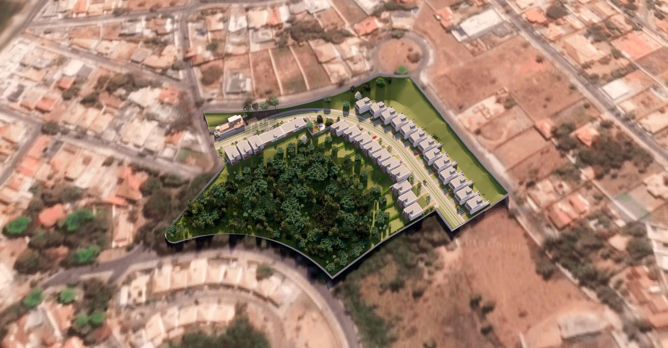 Vista aérea de empreendimento Altazzi em meio à mata